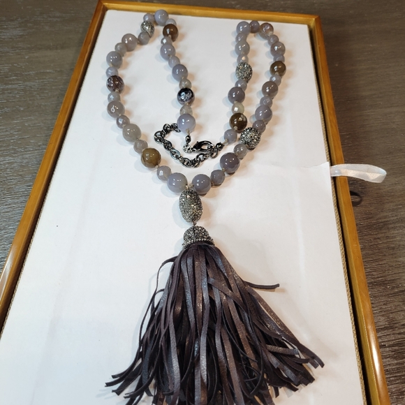 Chico's Jewelry - Chico's Black Label Beaded Tassel Necklace w/ Faceted Glass and Rhinestone Beads